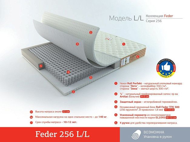 Матрас Roll Matratze Feder 256 L/L | Интернет-магазин Гипермаркет-матрасов.рф