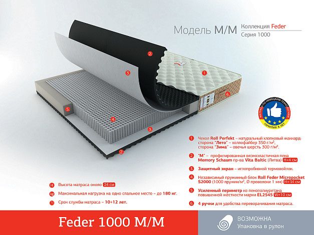 Матрас Roll Matratze Feder 1000 M/M | Интернет-магазин Гипермаркет-матрасов.рф